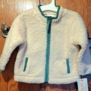 Cozy Cream Sherpa Jacket with Green Accents NWT,  Baby Cat & Jack, 12mos